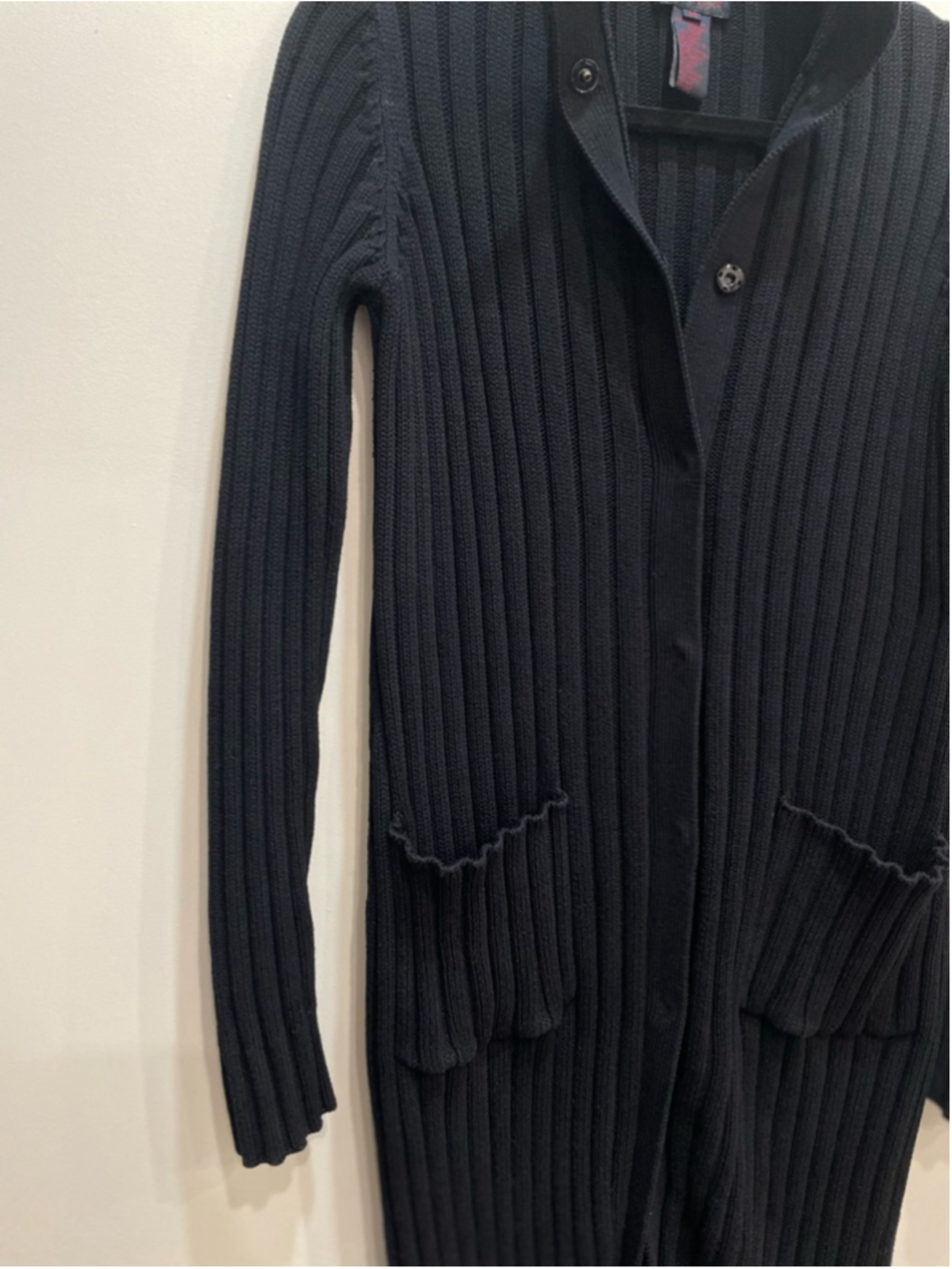 VTG Ralph Lauren Black Ribbed Knit Long Cardigan M Chunky Old Money Minimalist - Picture 3 of 7